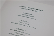 2002 Masters Champion Dinner Menu - Night of Win 4.14.02 - Tiger Woods Win