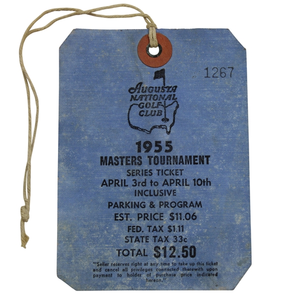 1955 Masters Tournament SERIES Badge #2834 with Original String - Middlecoff Winner