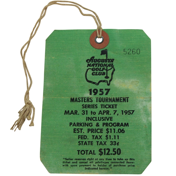 1957 Masters Tournament SERIES Badge #5260 with Original String - Doug Ford Winner