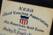 Jacky Cupit's 1959 Golf Coaches Association All America Golf Team Award Plaque