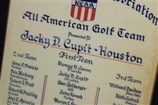 Jacky Cupit's 1959 Golf Coaches Association All America Golf Team Award Plaque