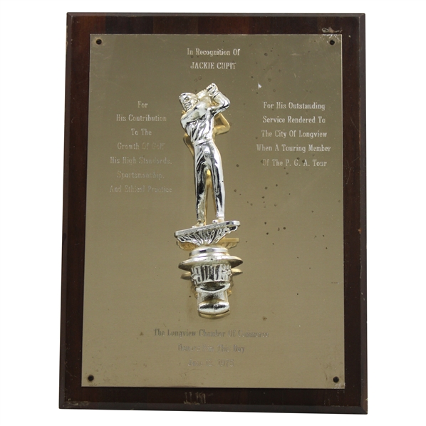Jacky Cupits 1975 Award For Contribution To The Growth Of Golf Longview Chamber Of Commerce 
