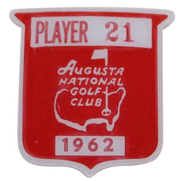 Jacky Cupits 1962 Masters Tournament Contestant Badge #21 - Arnold Palmer Winner