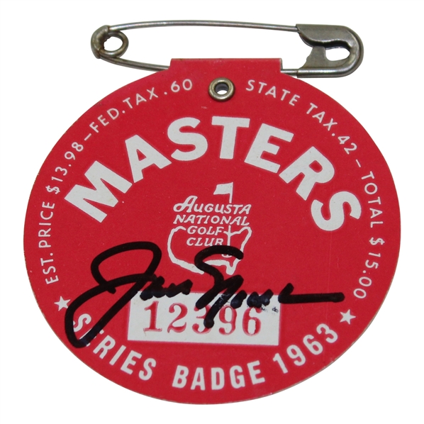 Jack Nicklaus Signed 1963 Masters SERIES Badge #12396 JSA ALOA