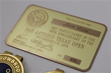Jacky Cupit's 2000 Meadowbrook Classic Contestant & Champion Badges & 1972 San Antonio Texas Open Plate