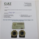 Jacky Cupit's 2000 Meadowbrook Classic Contestant & Champion Badges & 1972 San Antonio Texas Open Plate