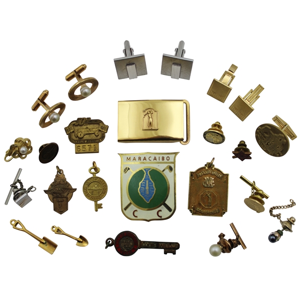 Various Cufflinks, Pins, Belt Buckle & other Golf Theme Items From The Collection of Jacky Cupit