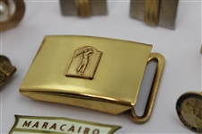 Various Cufflinks, Pins, Belt Buckle & other Golf Theme Items From The Collection of Jacky Cupit