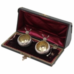 Two (2) Golf Themed Salt & Pepper Dished with Spoons in Box