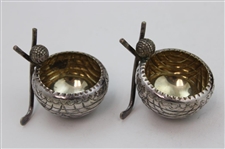 Two (2) Golf Themed Salt & Pepper Dished with Spoons in Box