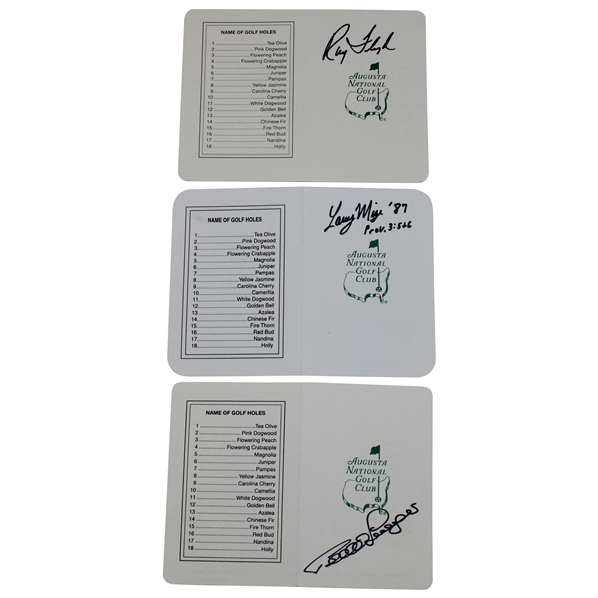 Ray Floyd, Larry Mize & Bernhard Langer Signed Augusta National GC Scorecards JSA ALOA