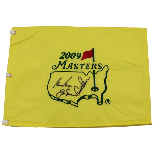 Big 3 Arnold Palmer, Jack Nicklaus & Gary Player Signed 2009 Masters Flag JSA ALOA