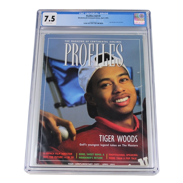 Tiger Woods 1995 Continental Airlines Profiles Magazine April Masters Debut CGC 7.5 - Pop1