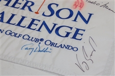 Nicklaus & Others Multi-Signed PNC Father Son Golf Challenge Embroidered Flag JSA ALOA
