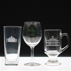 Three (3) Augusta National Golf Club & Masters Logo Glasses - Water, Wine, Coffee