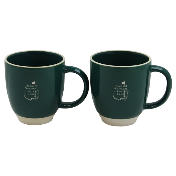 Two (2) Augusta National GC Green & Tan Ceramic Coffee Mugs