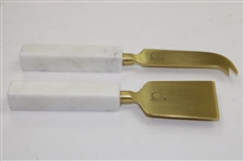 Masters Tournament Logo Gold Tone Marble Handled Pronged & Flat Charcuterie Knives