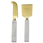 Masters Tournament Logo Gold Tone Marble Handled Pronged & Flat Charcuterie Knives