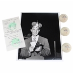 1942 Ben Hogan LA Open Photo & Three (3) Hogan Balls w/Hogan Signed Shady Oaks Receipt JSA ALOA