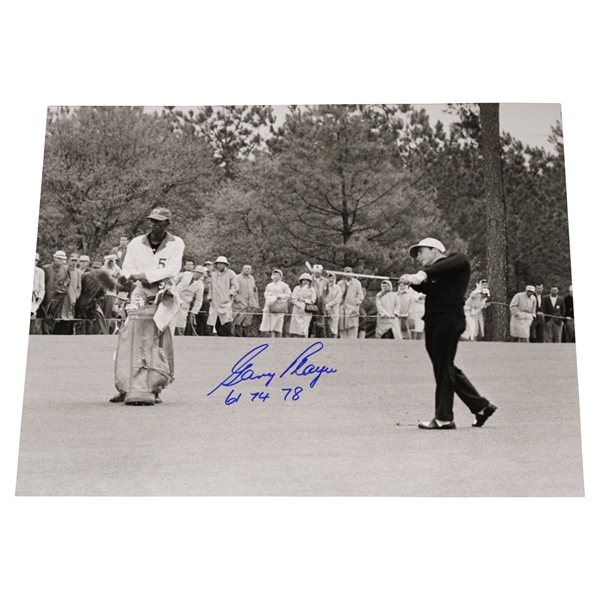 Gary Player Signed Black & White Post Swing Photo w/61 74 78 JSA ALOA