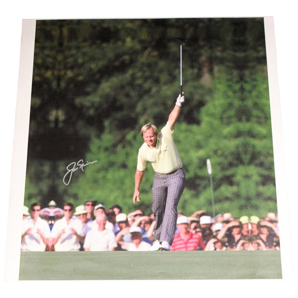 Jack Nicklaus Signed 1986 Masters Raises Putter Historic Image on 24x23 Canvas JSA ALOA
