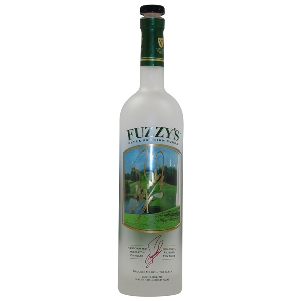 Fuzzy Zoeller Signed Fuzzys Ultra Premium Vodka Empty Bottle in Gold JSA ALOA
