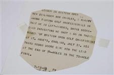 Bob Charles 1963 British Open Press Photo Holding '66' Score in Win