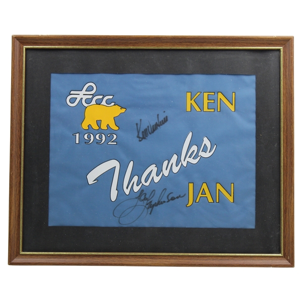 Ken Venturi & Jan Stephenson Signed 1992 Lorain County Comm. College Fund Raiser Flag Framed JSA ALOA