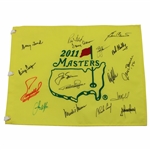 Jack Nicklaus & 16 others Masters Champs Signed 2011 Masters Embroidered Flag JSA ALOA