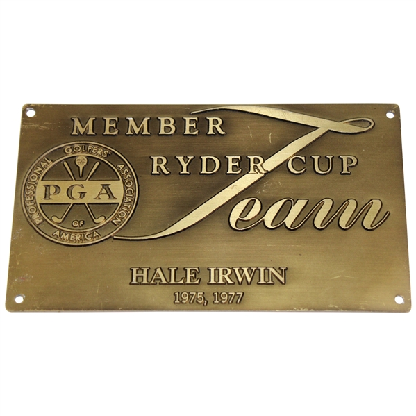 Hale Irwins Personal 1977 Ryder Cup Team Member PGA of America Plaque