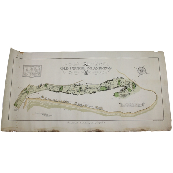 Original 1924 The Old Course St. Andrews Aerial Map Surveyed & Depicted by MacKenzie