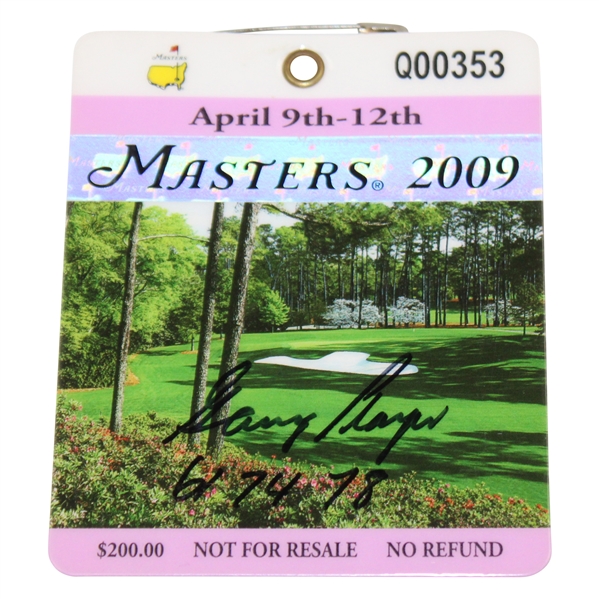 Gary Player Signed 2009 Masters Tournament SERIES Badge #Q00353 with Years Won JSA ALOA