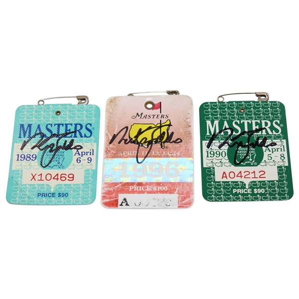 Nick Faldo Signed 1989, 1990, & 1996 Masters Tournament SERIES Badges JSA ALOA