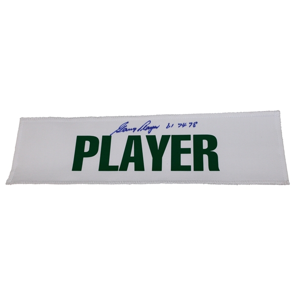 Gary Player Signed White with Green Caddy Nameplate w/61 74 78 JSA ALOA