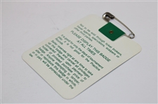 Nick Faldo Signed 1990 Masters Tournament SERIES Badge #X04657 JSA ALOA