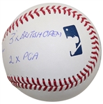 Gary Player Signed MLB Baseball w/HoF 74, 3x Masters, 65 US Open, 3x British Open, 2x PGA Inscr. JSA  #CA63076