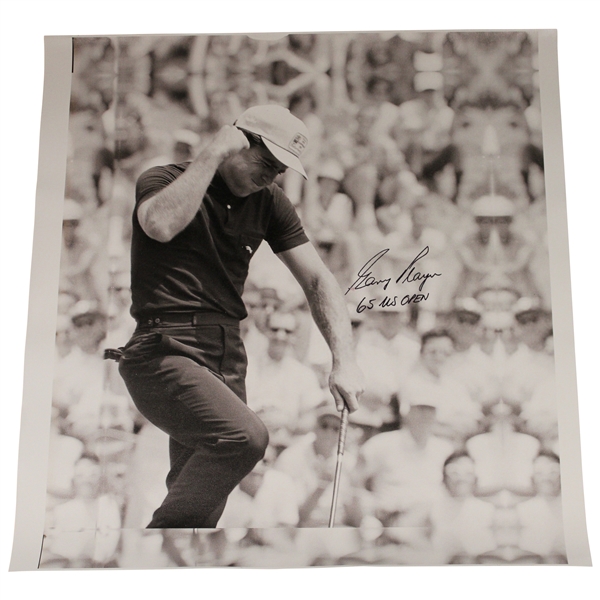 Gary Player Signed 1965 US Open B&W First Pump Image on 24x23 Canvas w/65 US Open JSA ALOA
