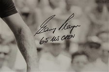 Gary Player Signed 1965 US Open B&W First Pump Image on 24x23 Canvas w/'65 US Open' JSA ALOA
