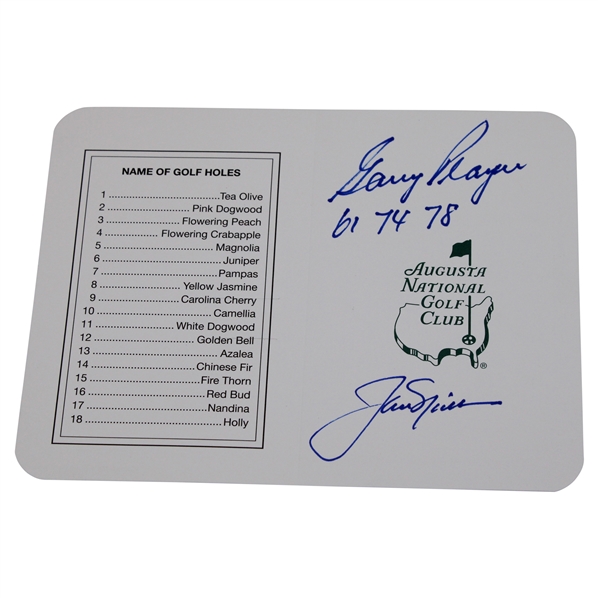Jack Nicklaus & Gary Player Signed Augusta National GC Scorecard w/61 74 78 JSA ALOA