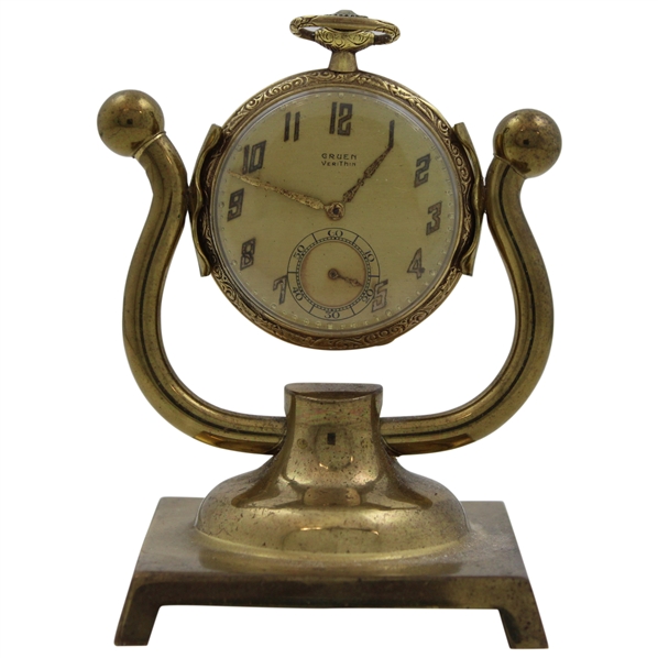 1922 Gruen Verithin 14k Gold Desk Clock Compliments Of Uniontown Country Club To Joe Kirkwood