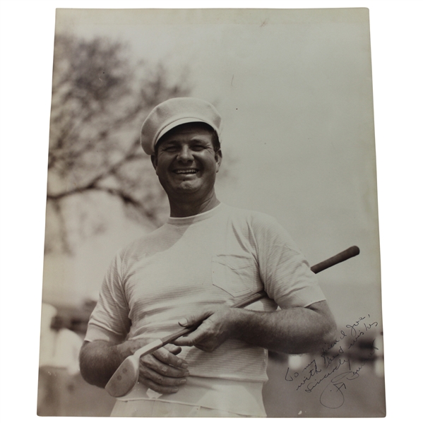 Jimmy Demaret Signed 1940s Augusta National During Masters Oversize Original Photo to Joe Kirkwood JSA ALOA