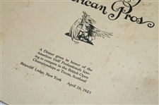 1923 Open Championship 'Bon Voyage To American Pros' Dinner Menu