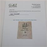 1923 Open Championship 'Bon Voyage To American Pros' Dinner Menu