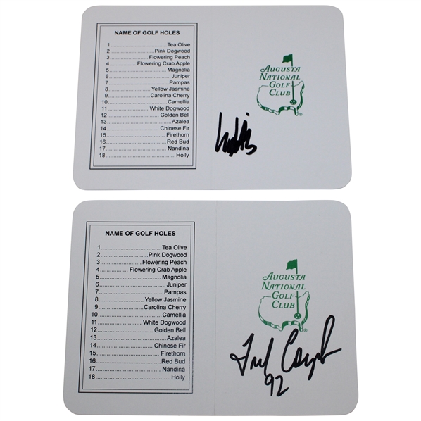 Fred Couples (w/92) & Ludvig Aberg Signed Augusta National Scorecards JSA ALOA