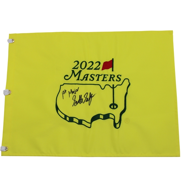 Scottie Scheffler Signed 2022 Masters Embroidered Flag w/1st Major Inscription - Rare JSA FULL #ZZ72212