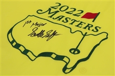 Scottie Scheffler Signed 2022 Masters Embroidered Flag w/'1st Major' Inscription - Rare JSA FULL #ZZ72212