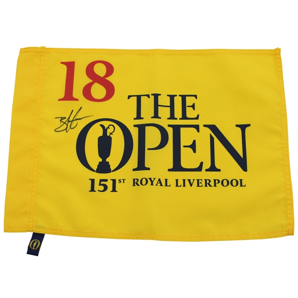 Brian Harman Signed 2023 The Open Championship at Royal Liverpool Yellow Screen Flag JSA ALOA