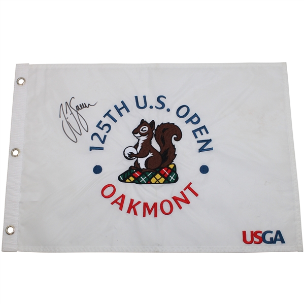Champion JJ Spaun Signed 2025 US Open at Oakmont Embroidered Flag JSA ALOA