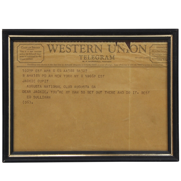 Ed Sullivan 1964 Western Union Telegram to Jacky Cupit "Youre my man so get out there and do it" at The Masters