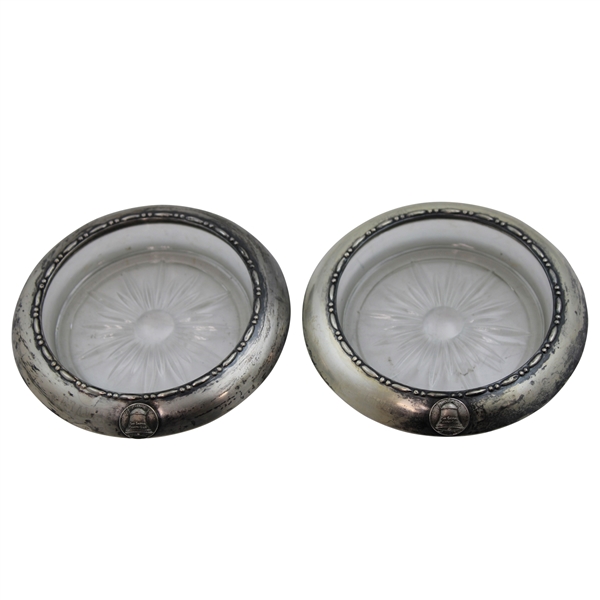 Jacky Cupits Pair of San Gabriel Country Club Glass & Metal Ash Trays